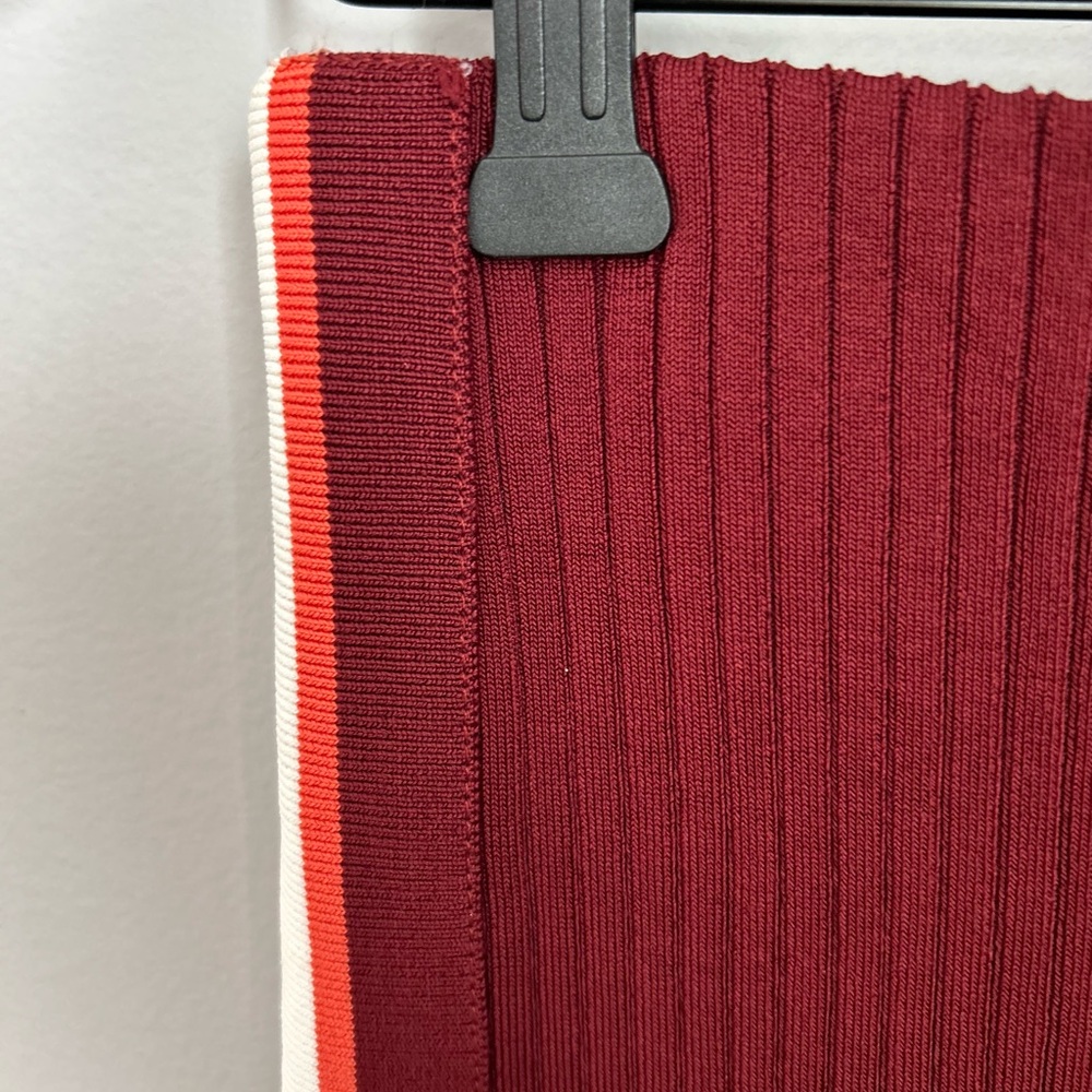 SCOTCH & SODA Ribbed Knit Midi Skirt XS Burgundy Stripe Bodycon Pencil Skirt - Picture 6 of 12